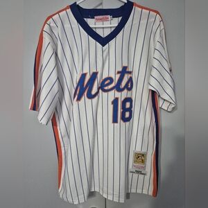 Mets Mitchell And Ness Striped Strawbarry Baseball Jersey